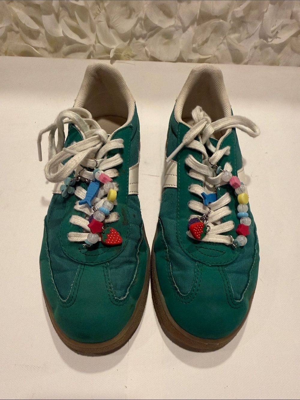 Kids Teal Lace-Up Sneakers with Strawberry Charms